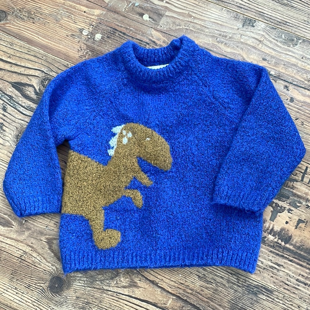 🔥5/$20🔥 Zara Baby Sweater Dinosaur Soft Blue Size 9-12 months